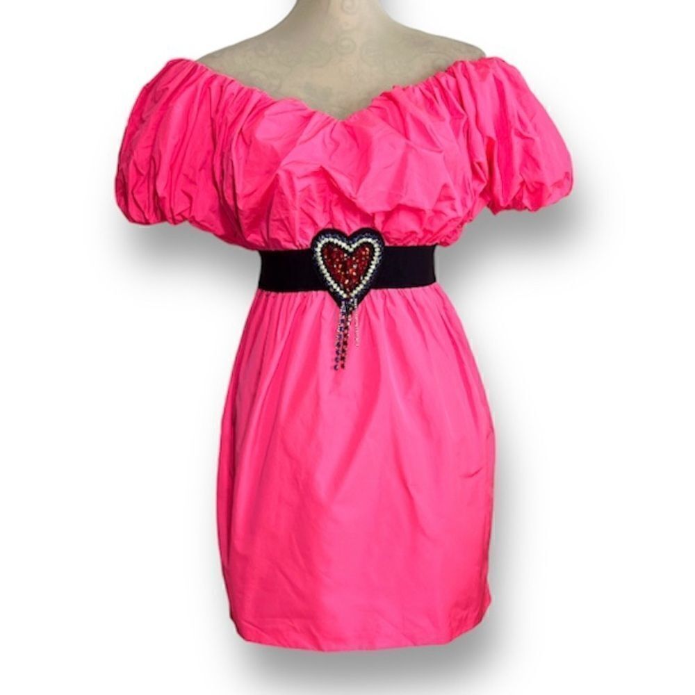 MGSM Neon Pink Off Shoulder Heart Dress, Small